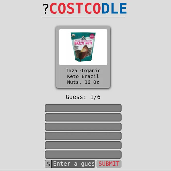 Costcodle gameplay on OopsGames